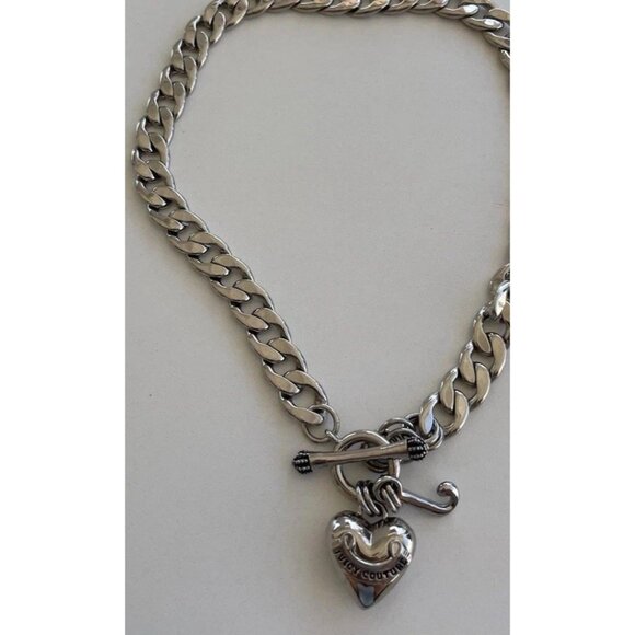 Juicy Couture Logo Heart J Charms Silver Tone Chain Link Toggle Necklace 17” - Picture 15 of 16